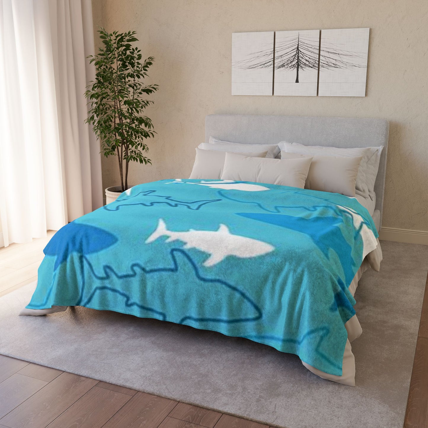 Ocean-Inspired Shark Pattern Soft Polyester Blanket