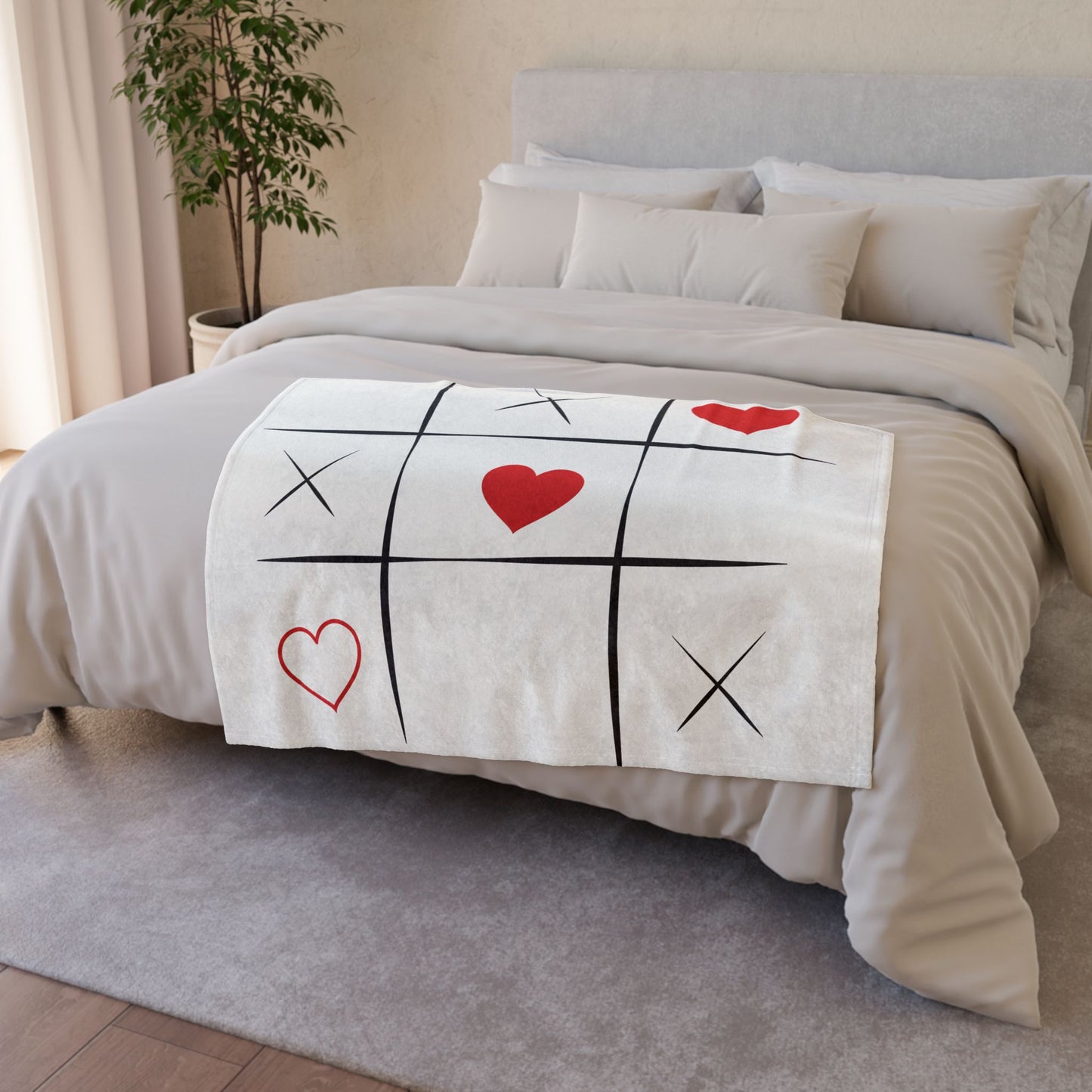 Cozy Tic-Tac-Toe Love Blanket - Soft Polyester Throw for Romantic Nights