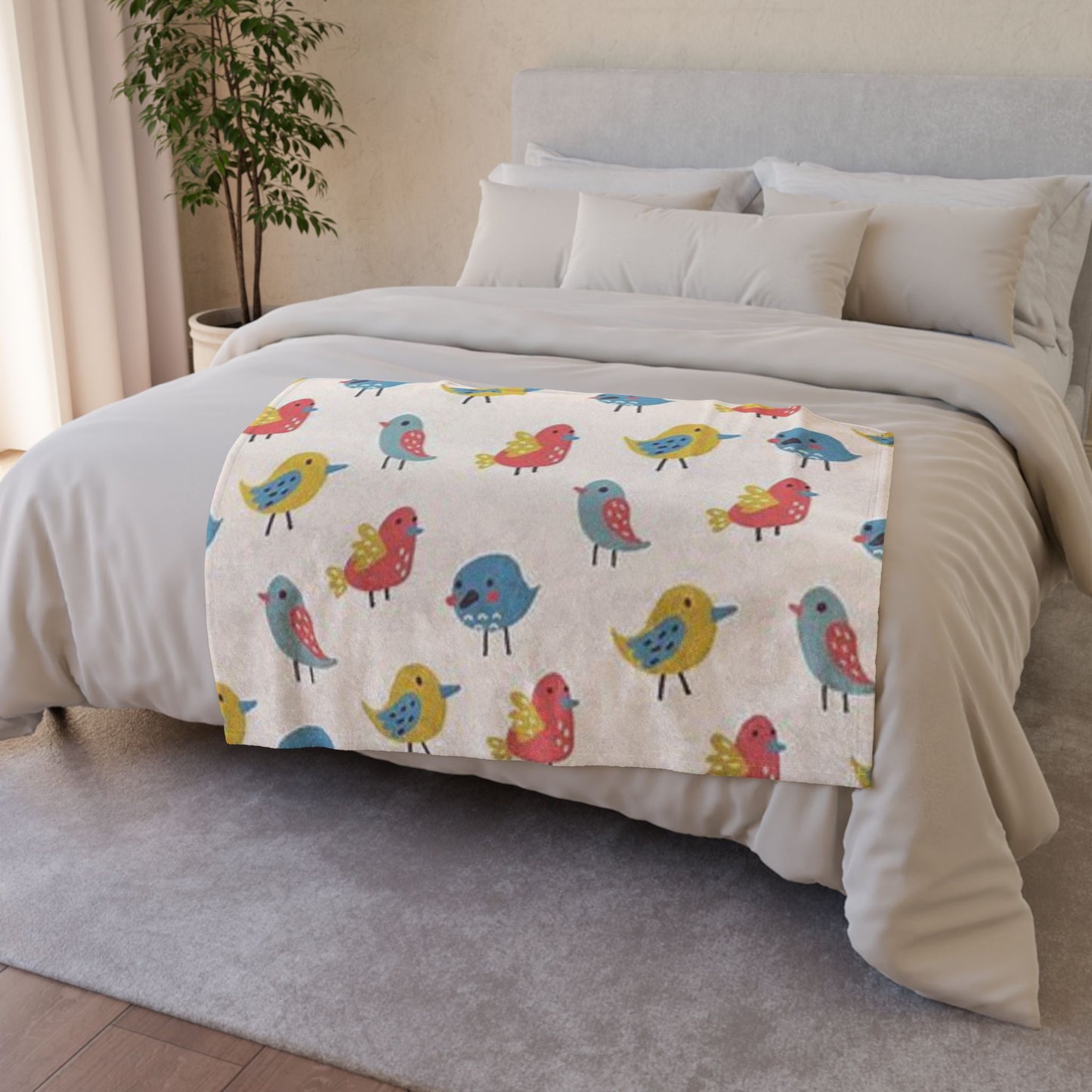 Colorful Bird Pattern Soft Polyester Blanket - Cozy & Whimsical