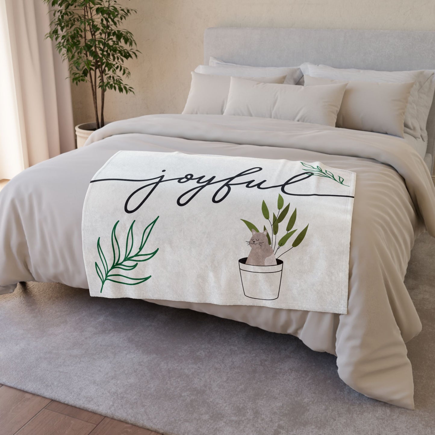 Joyful Cat Plant Soft Polyester Blanket - Cozy Home Decor