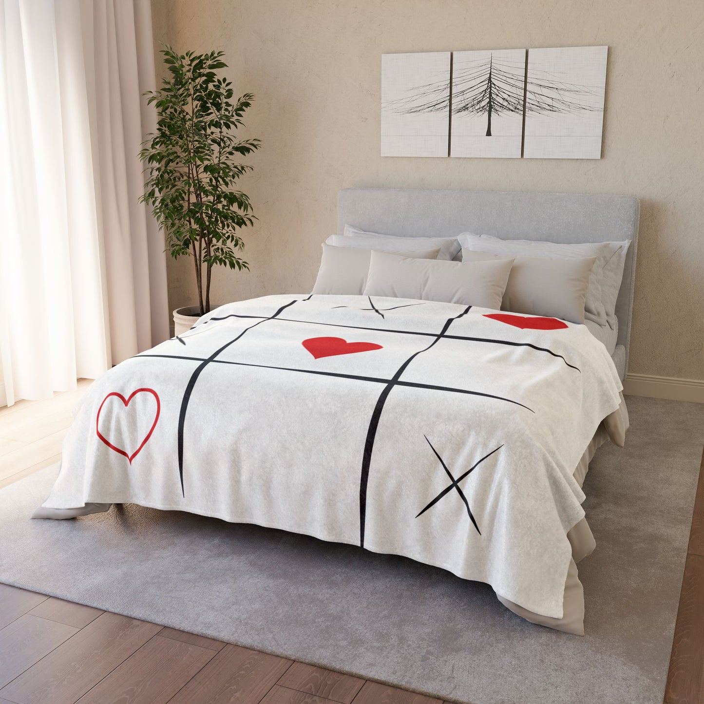 Cozy Tic-Tac-Toe Love Blanket - Soft Polyester Throw for Romantic Nights