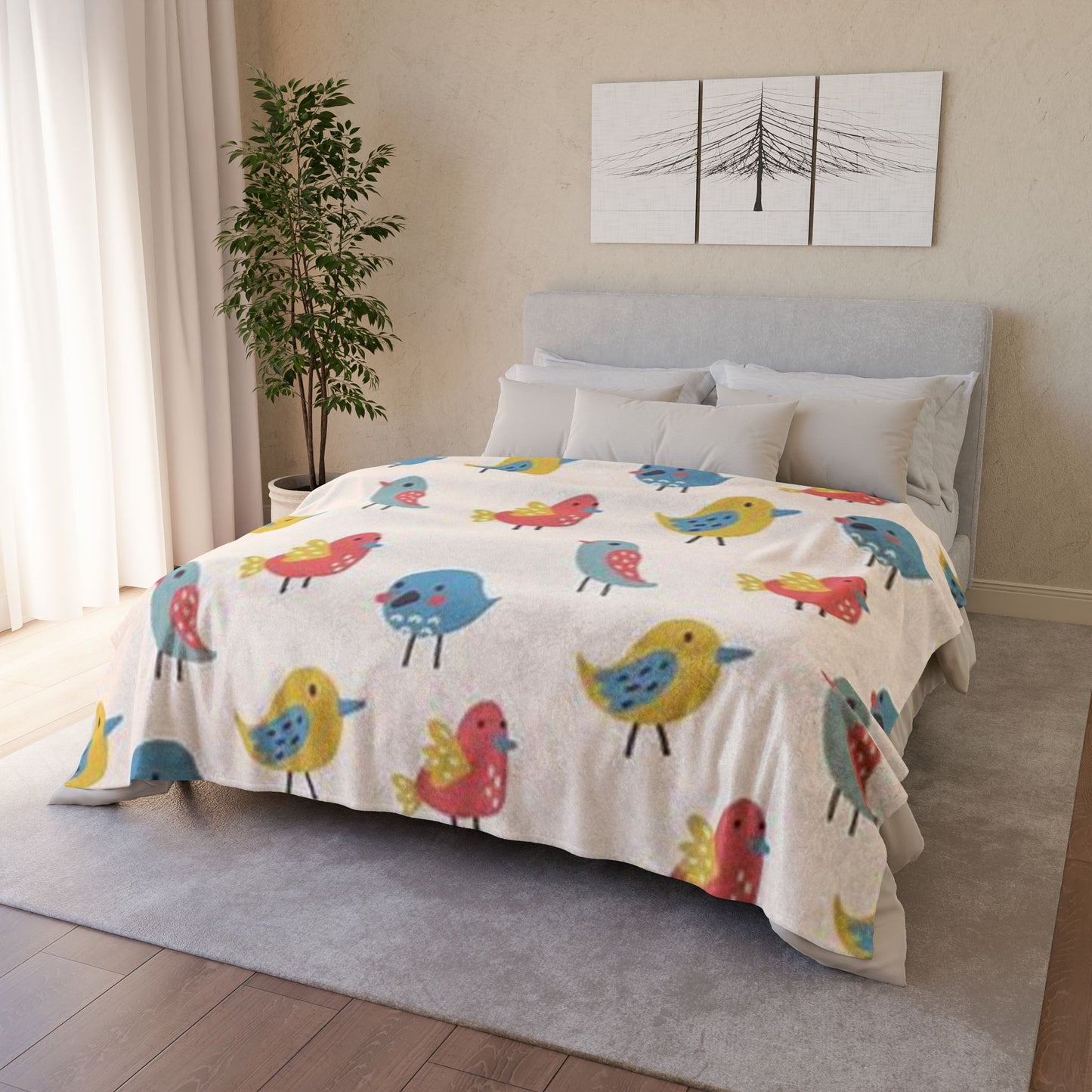 Colorful Bird Pattern Soft Polyester Blanket - Cozy & Whimsical