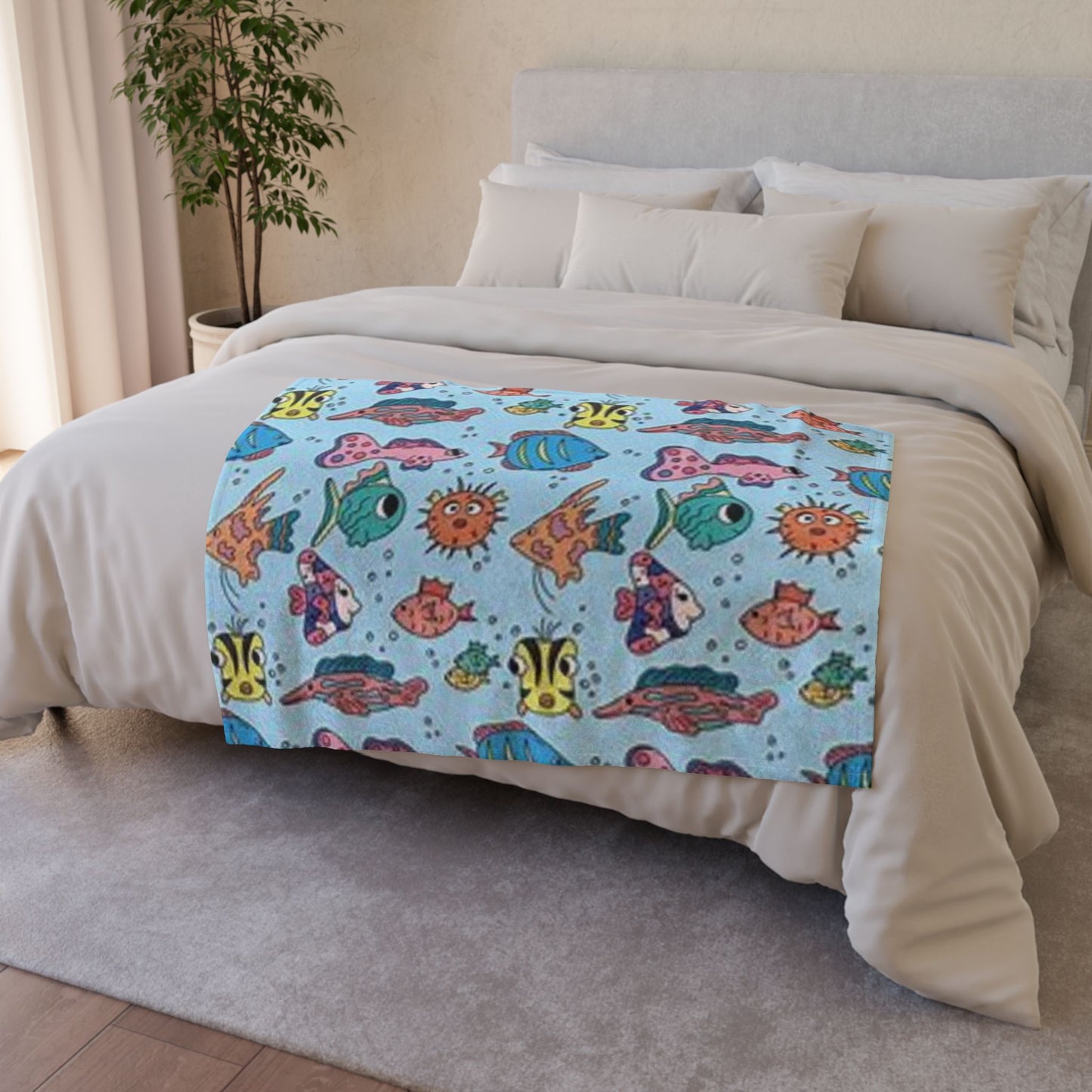 Vibrant Ocean Life Soft Polyester Blanket - Cozy Home Decor for Ocean Lovers