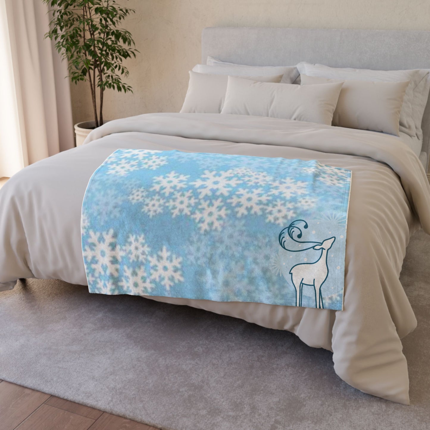 Cozy Snowflake Blanket with Reindeer Design - Perfect for Winter Celebrations