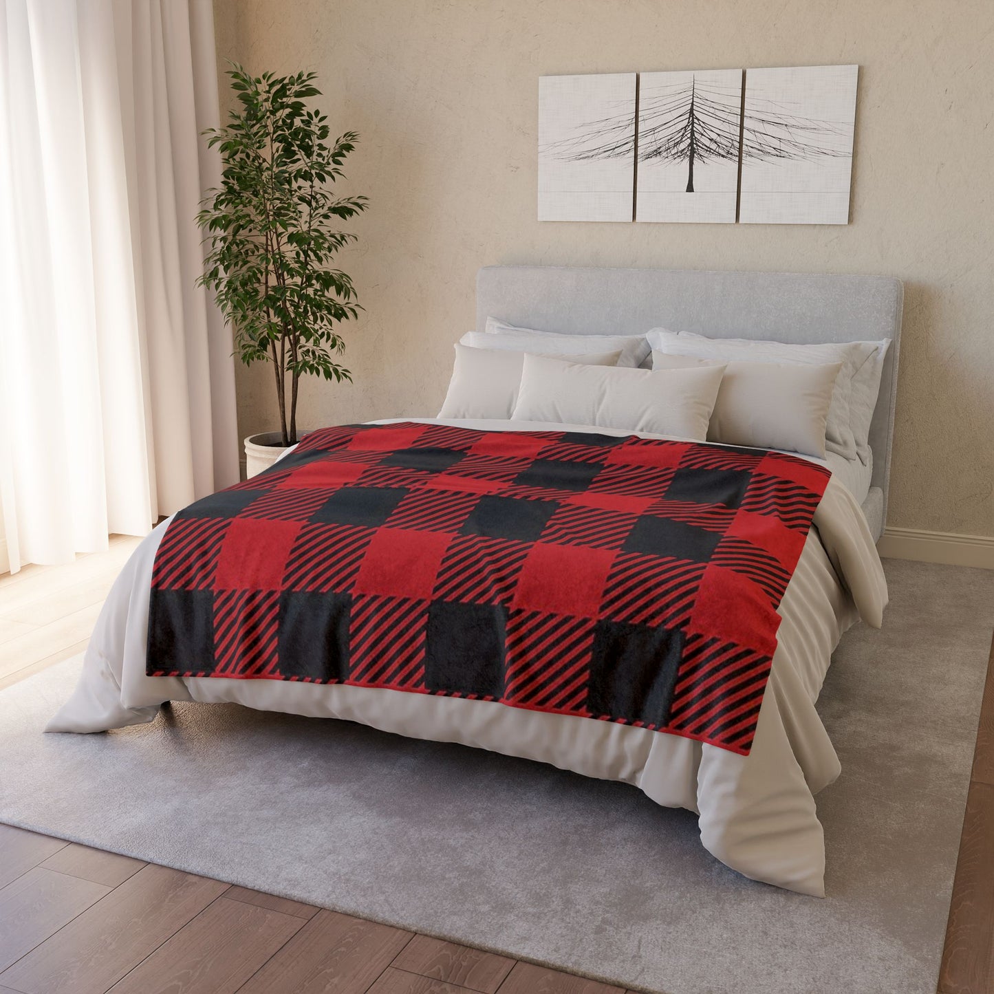 Cozy Plaid Blanket - Red and Black Checkered Soft Polyester Throw for Fall & Winter