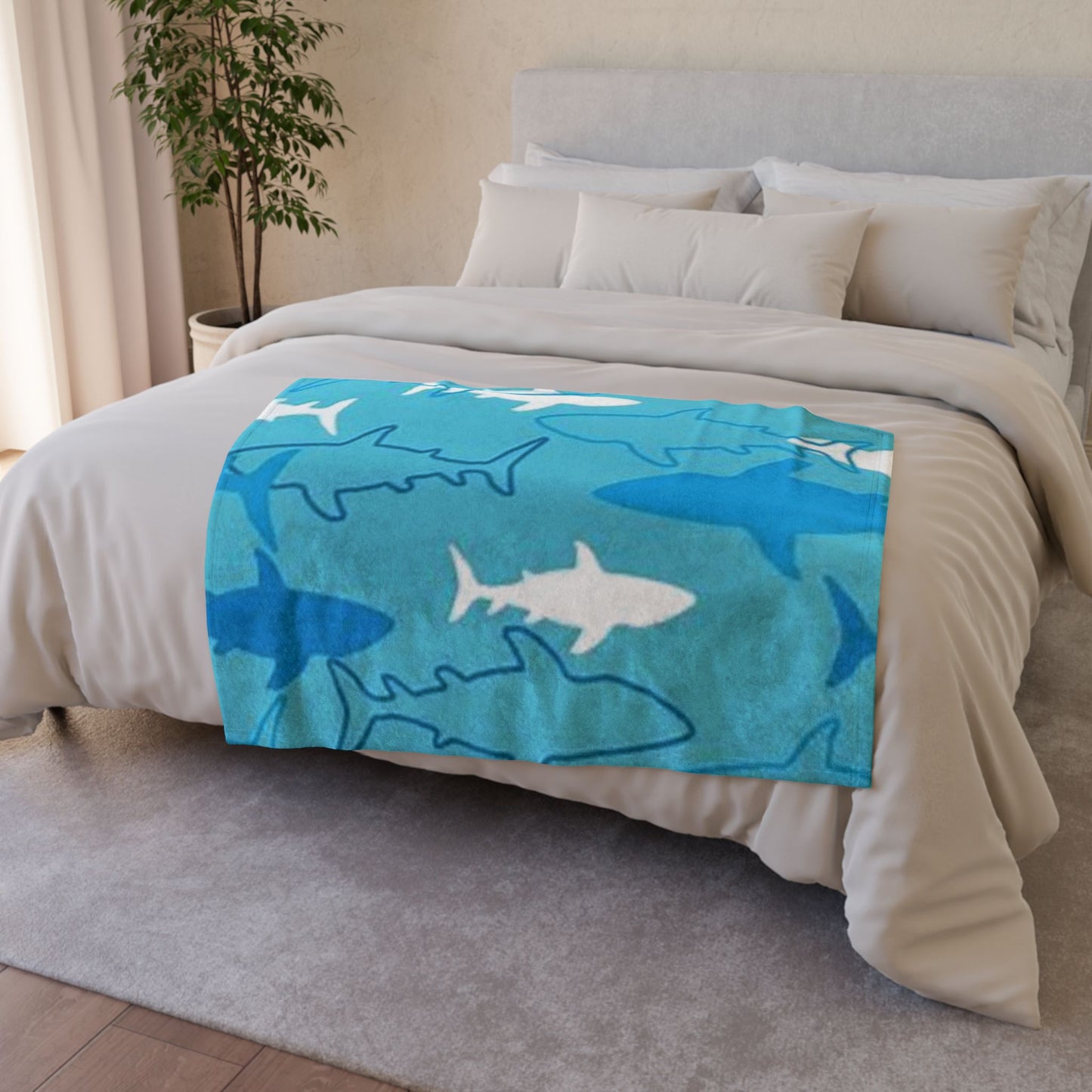 Ocean-Inspired Shark Pattern Soft Polyester Blanket