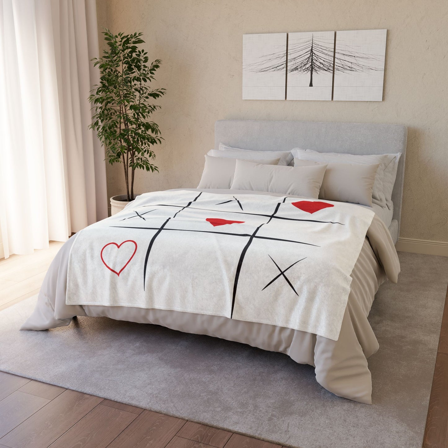 Cozy Tic-Tac-Toe Love Blanket - Soft Polyester Throw for Romantic Nights