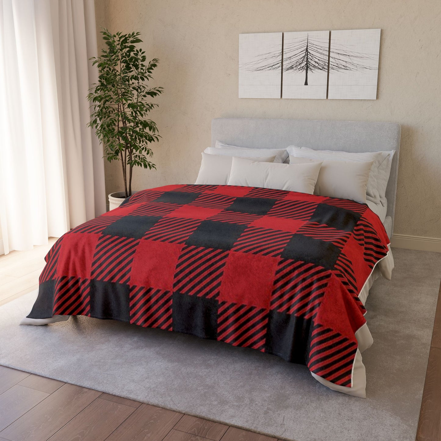 Cozy Plaid Blanket - Red and Black Checkered Soft Polyester Throw for Fall & Winter