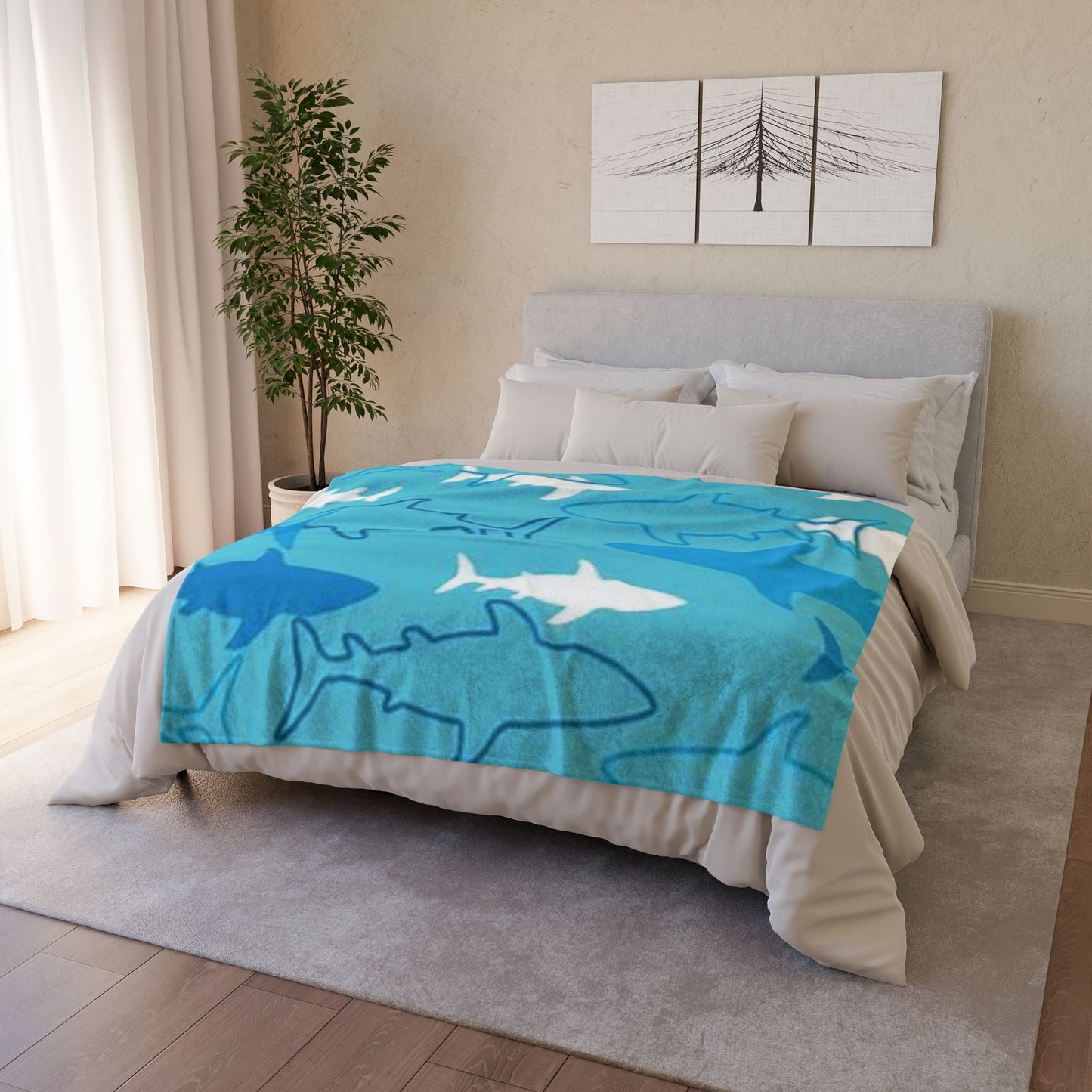 Ocean-Inspired Shark Pattern Soft Polyester Blanket