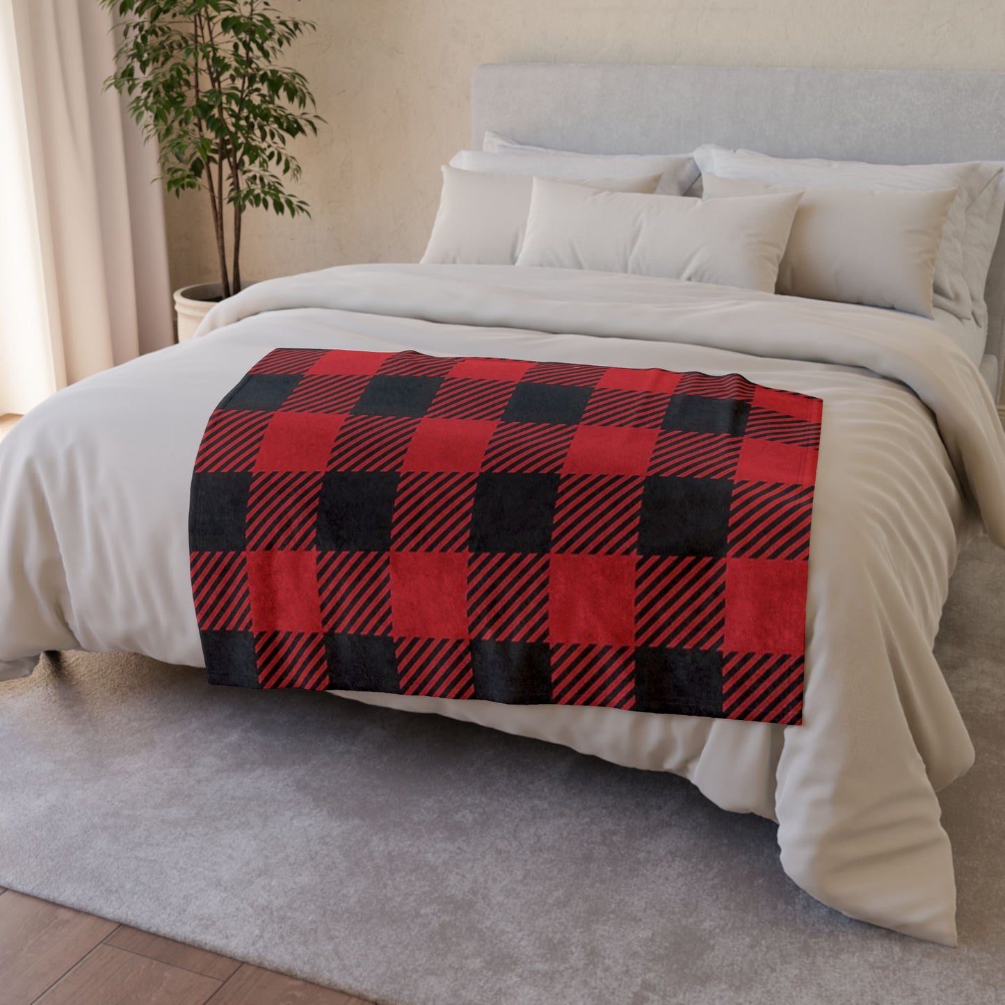 Cozy Plaid Blanket - Red and Black Checkered Soft Polyester Throw for Fall & Winter