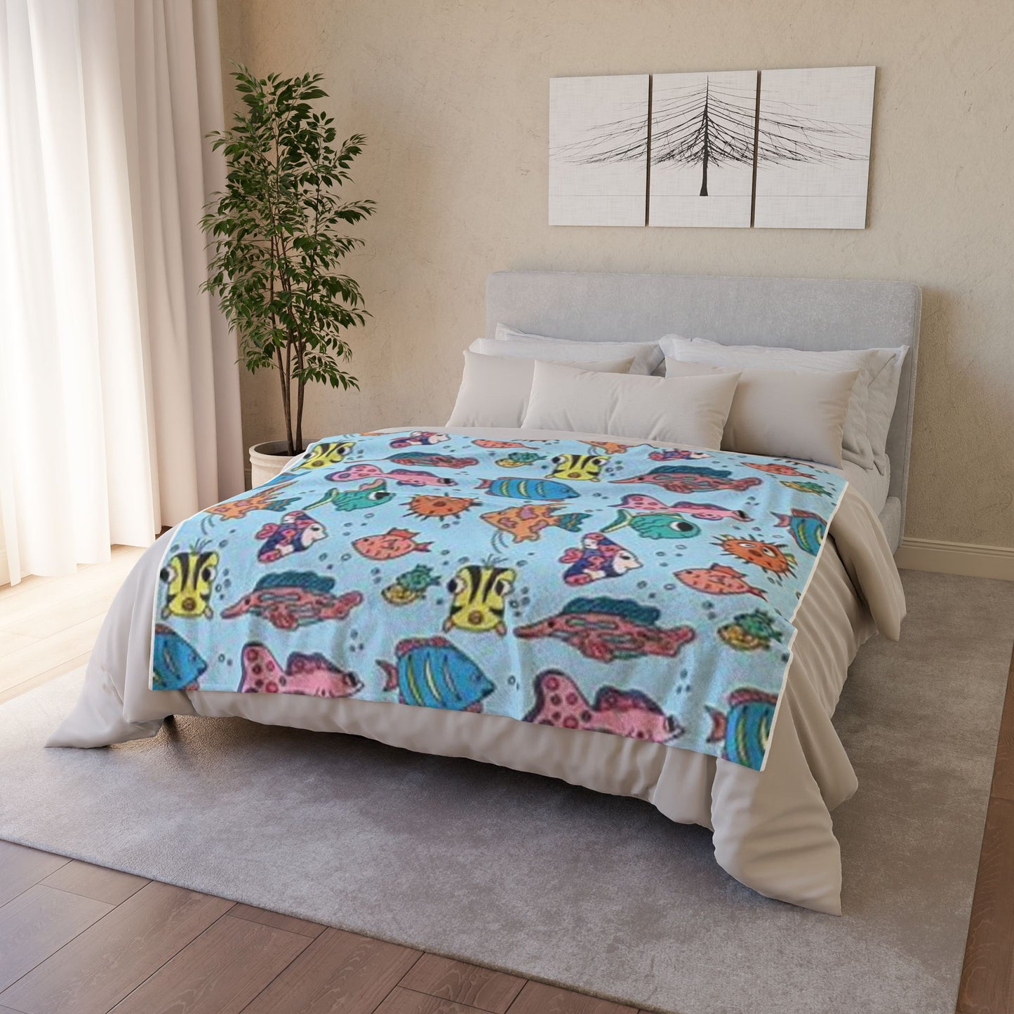 Vibrant Ocean Life Soft Polyester Blanket - Cozy Home Decor for Ocean Lovers